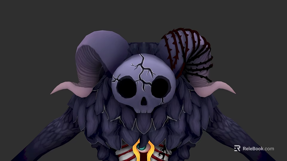 Mystical Game Movie Character With Skull Head Purple Horns And Black Feathers 3d model 