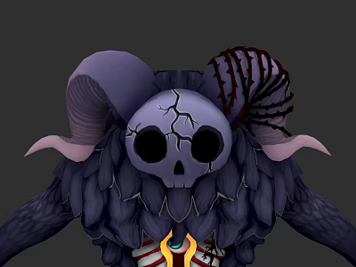 Mystical Game Movie Character With Skull Head Purple Horns And Black Feathers 3d model