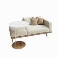 Light Beige Sectional Sofa With Decorative Pillows And Round White Marble Side Table 3d model
