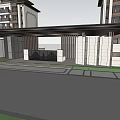 Twin Modern High Rise Buildings Entrance Gate With Columns And Covered Structure