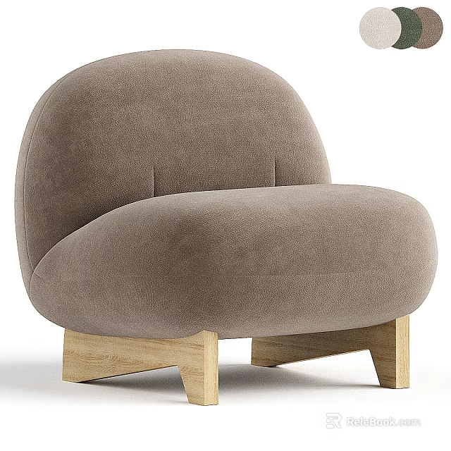 Soft Velvet Light Brown Armchair Featuring Round Shape and Wooden Legs in Contemporary Style 3d model 