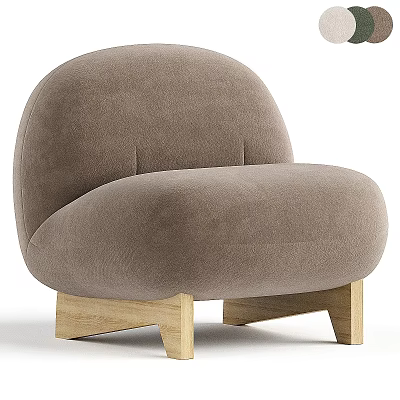 Soft Velvet Light Brown Armchair Featuring Round Shape and Wooden Legs in Contemporary Style 3d model