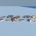 Multiple Ancient Architecture Models of Various Styles Arranged on Blue Grid Background 3d model
