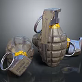 Gray Green Military Grenades With Yellow Stripes Metal Rings And Fuses