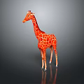 3D Red Giraffe Model with Red Spots in Standing Pose on Gray Background with Reflection 3d model