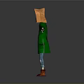 Cartoon Character With Orange Square Head Green Coat Blue Ripped Jeans Red Boots Black Gloves