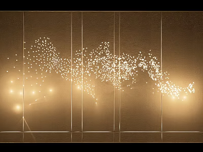 Decorative Lights With Small Light Dots In Flowing Shape On Golden Background With Vertical Lines 3d model