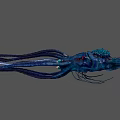 Blue Aquatic Animal Giant Squid With Bioluminescent Eyes Detailed 3D Model