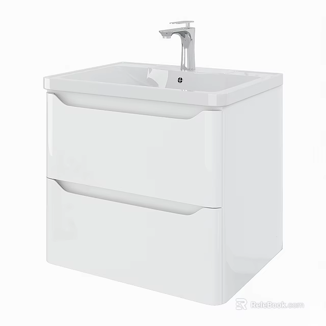 Modern White Bathroom Washbasin Cabinet with Two Drawers and Sleek Design 3d model 