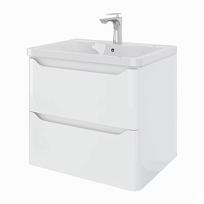 Modern White Bathroom Washbasin Cabinet with Two Drawers and Sleek Design 3d model