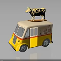 Yellow Van With Cow Model On Top And Milk Silk Text Design