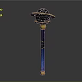 Decorative Scepter With Black Spherical Top Golden Ring And Blue Shaft Design