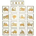 Golden Construction Machinery Wall Decor With Square Frames Grid Arrangement 3d model