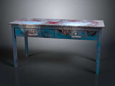 Vintage Blue Console Table With Marbled Red Blue Top And Metal Handles 3d model