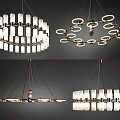 Modern Elegant Chandeliers with Circular Rings and Glass Shades for Interior Decor 3d model