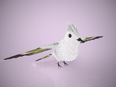 White Crested Bird With Outstretched Wings Green And Black Wing Feathers On Light Purple Background 3d model