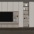 Modern TV Wall Interior With Large Screen TV Lit Storage Cabinets And Bookshelves