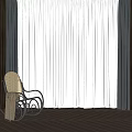 Stylish Gray And Beige Curtains With White Sheer Panels By Wicker Chair On Wooden Floor
