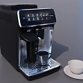 Modern Automatic Coffee Machine With Small Cup And White Mug On Saucer