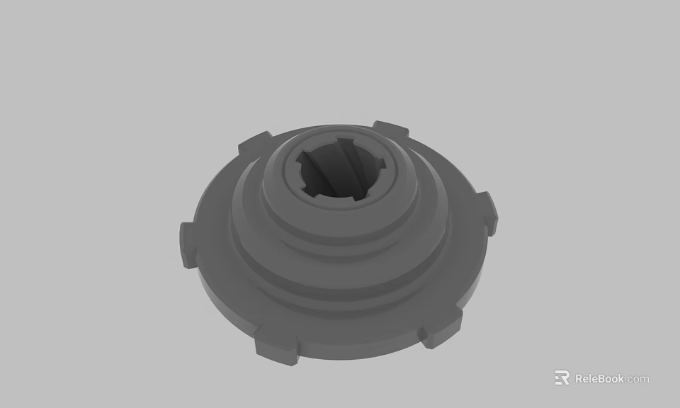 Gray Layered Mechanical Part With Central Hole And Protruding Edges Structure 3d model 
