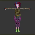 3D Character With Red Hair Blue Overalls And Black Tactical Vest Arms Outstretched Gray Background