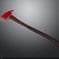 Sharp Red Blade Axe With Brown Wooden Handle As Weapon