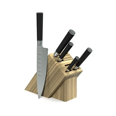 Stainless Steel Kitchen Knife Set In Wooden Block With Various Blade Sizes 3d model