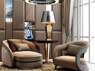 Elegant Modern Leisure Sofa Set With Brown Fabric Accent Table And Designer Lamp 3d model