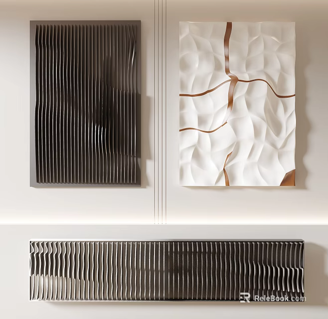 Modern Wall Decor Featuring Textured Black White Brown Artworks 3d model 