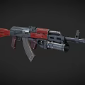 AK Assault Rifle with Wooden Stock Handguard Black Metal Body and Magazine