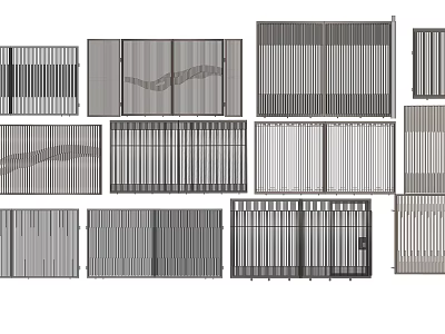 Various Modern Entrance Gates With Slatted Metal Designs And Decorative Patterns 3d model