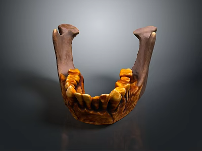 3D Rendered Detailed Game and Movie Character Skeleton Jawbone With Brown Orange Teeth Structure 3d model
