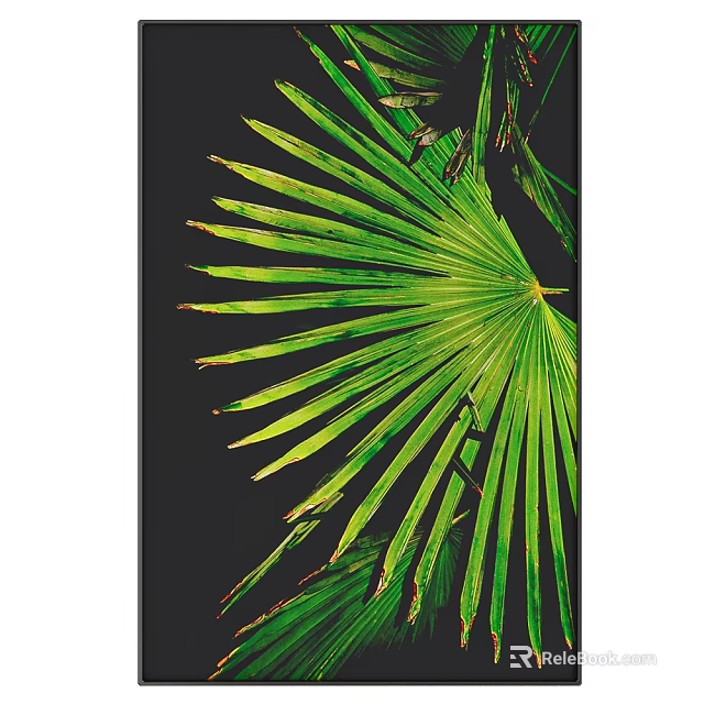 Artistic Plant Painting With Vibrant Green Palm Leaf on Black Background 3d model 