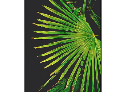 Artistic Plant Painting With Vibrant Green Palm Leaf on Black Background 3d model