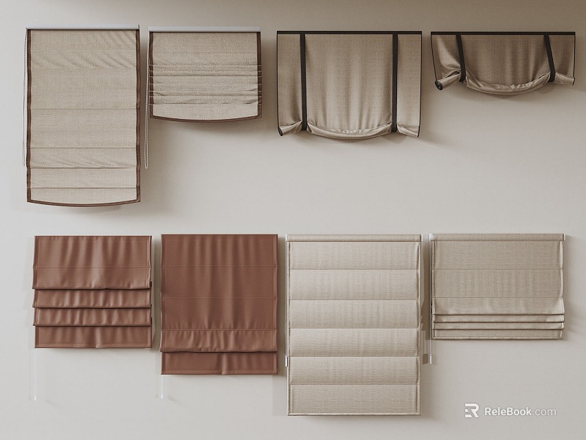 Roman Blinds In Various Styles Colors And Textures For Modern Home Interior Decor 3d model 