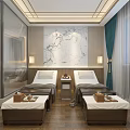 Serene SPA Sauna Interior With Double Massage Beds And Crane Decorative Wall