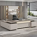 Modern Luxury Executive Office Desk With Built In Ambient Lighting And Matching Tall Storage Cabinet