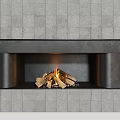 Modern Sleek Fireplace with Burning Wood Logs and Gray Stone Wall Design