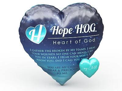 Heart Shaped Pillow Featuring Hope H.O.G. Heart of God Text And Small Blue Calm Heart 3d model