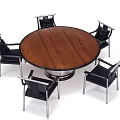 Modern Simple Dining Table Set With Round Wooden Top And Four Black Metal Frame Chairs