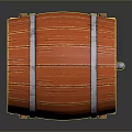 Orange Wooden Wine Barrel with Silver Metal Hoops on Wooden Stand with Legs