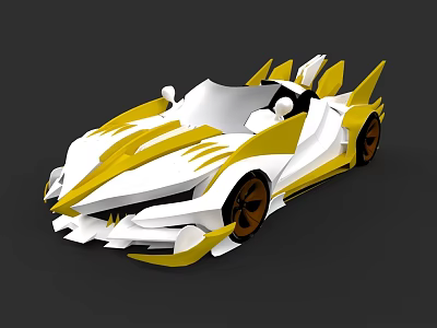 White And Yellow Open Top Sports Car With Streamlined Sharp Front And Unique Rear Wing 3d model