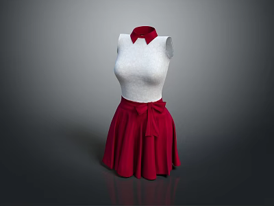 White Sleeveless Top With Red Skirt And Bow Detail On Mannequin 3d model