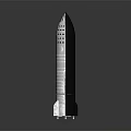Detailed Rocket Model With White Body Black Top Segmented Sections And Base Supports 3d model