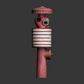 Red Fire Hydrant With Side Outlet Vertical Structure And Striped Design