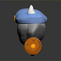 Cute Cartoon Game Character Featuring Blue Helmet White Horns Red Body Purple Eyes Yellow Shield
