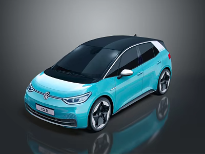 Light Blue Volkswagen Electric Car With Modern Sleek Body Black Roof And Large Wheels 3d model