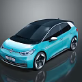Light Blue Volkswagen Electric Car With Modern Sleek Body Black Roof And Large Wheels
