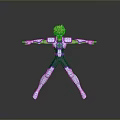 3D Animated Game Movie Character With Blonde Hair Blue Silver Costume And Arms Outstretched