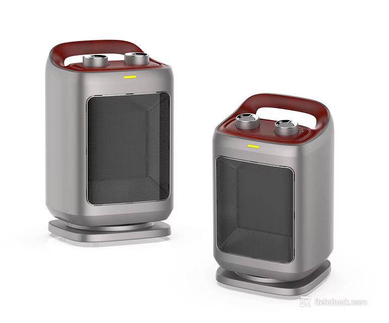 Portable Electric Heaters With Silver Red Design Carry Handle Mesh Front And Control Knobs 3d model